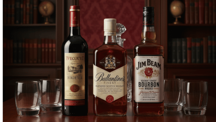 Bộ sưu tập rượu vang Bordeaux, whisky Ballantine’s và bourbon Jim Beam tại Cửa hàng rượu uy tín tại Vinhomes Grand Park.